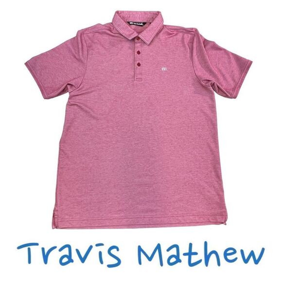 Travis Mathew Mens Collared Short Sleeve Golf Polo Shirt Heather Red Medium - Picture 1 of 10